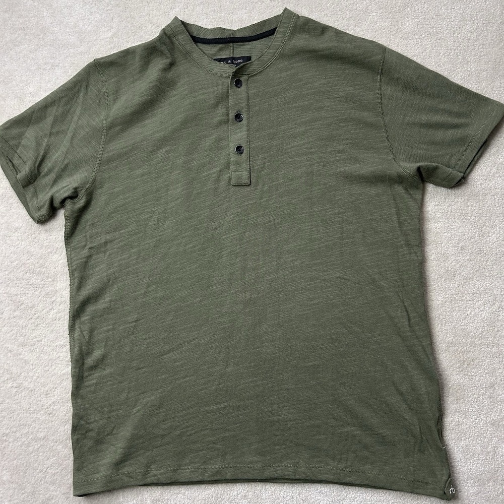 Rag & Bone Men's XL Short Sleeve Flame Henley TShirt Green